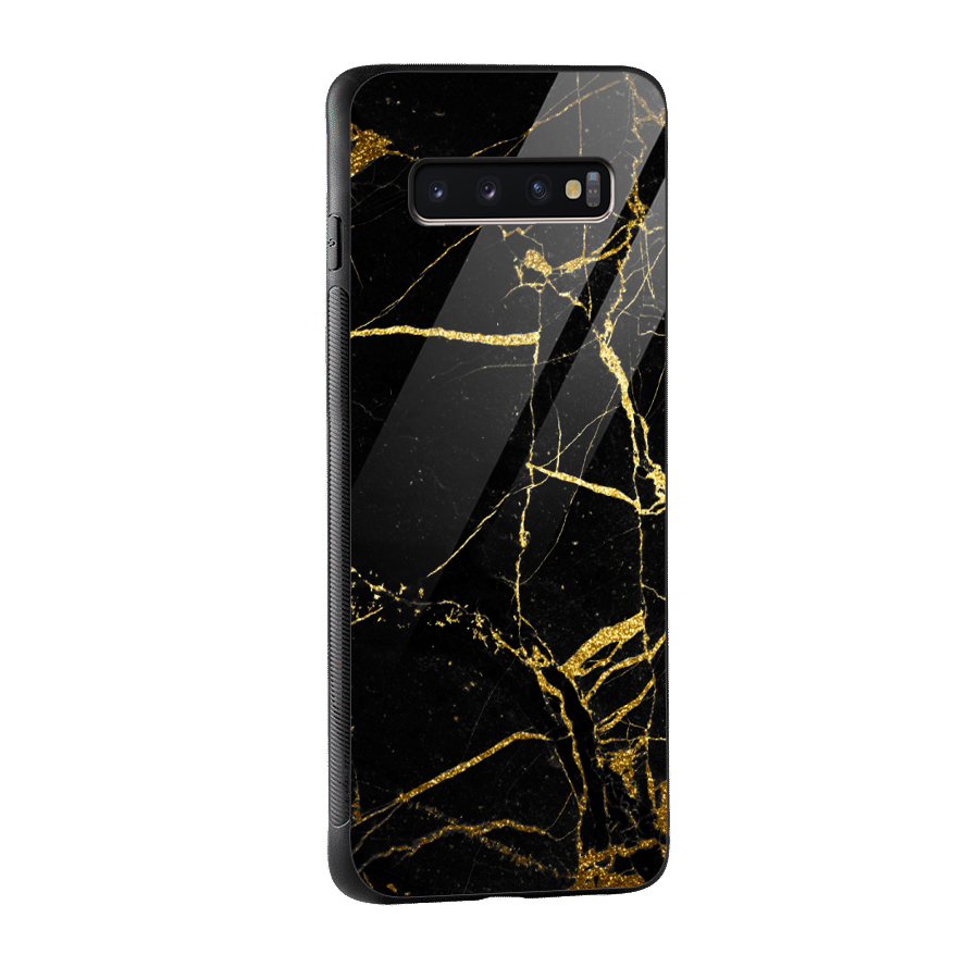 Black And Gold Design Glass Back Case for Galaxy S10 Plus