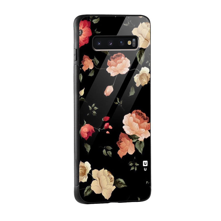 Black Artistic Floral Glass Back Case for Galaxy S10 Plus