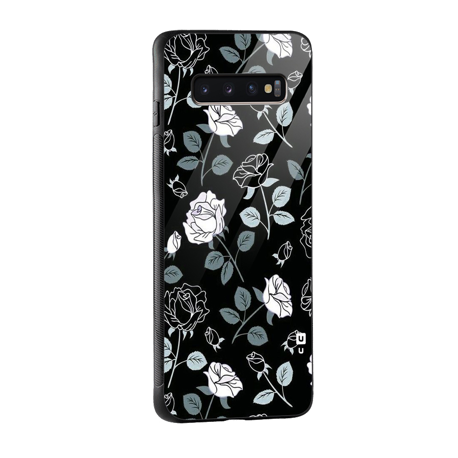 Black Artsy Bloom Glass Back Case for Galaxy S10 Plus