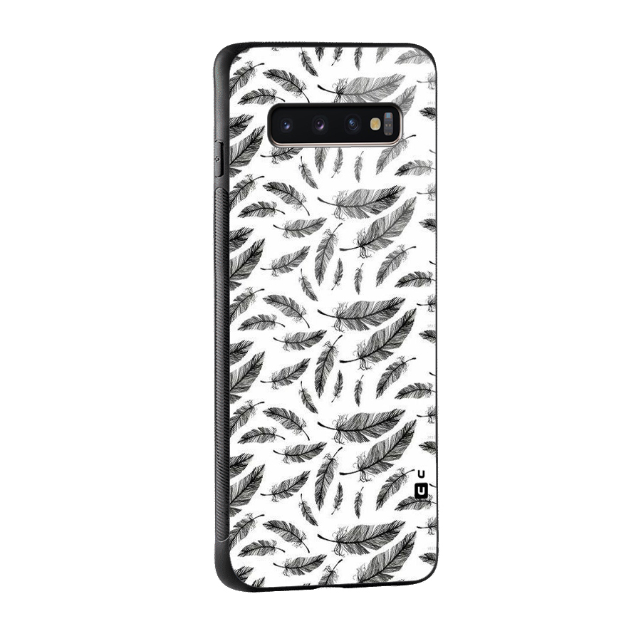 Black Feather Glass Back Case for Galaxy S10 Plus