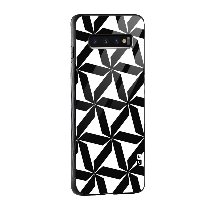 Black White Fan Design Glass Back Case for Galaxy S10 Plus