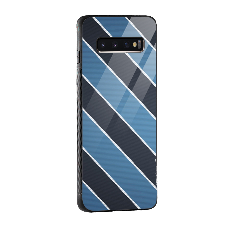 Blue Black Stripes Glass Back Case for Galaxy S10 Plus