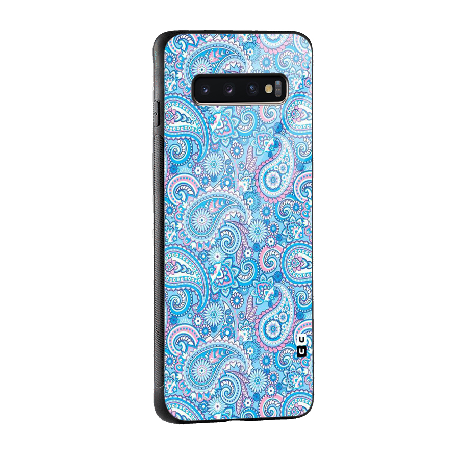 Blue Block Pattern Glass Back Case for Galaxy S10 Plus