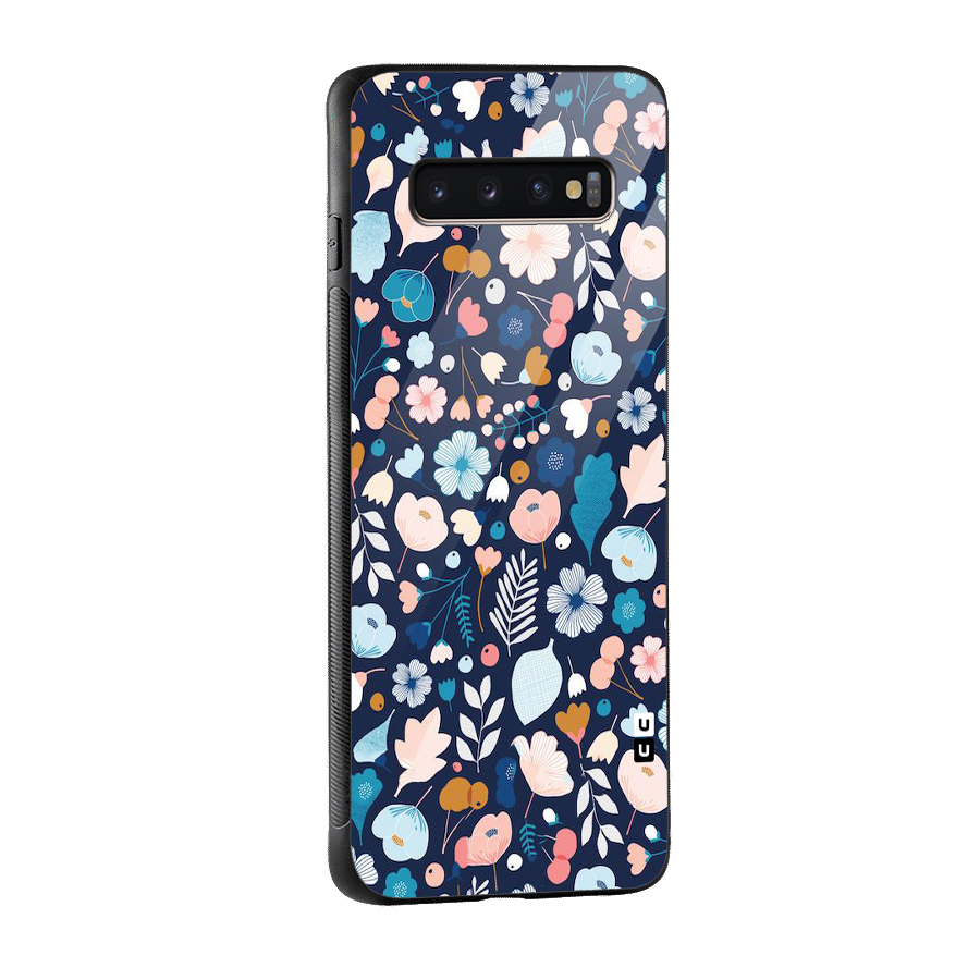 Blue Floral Glass Back Case for Galaxy S10 Plus