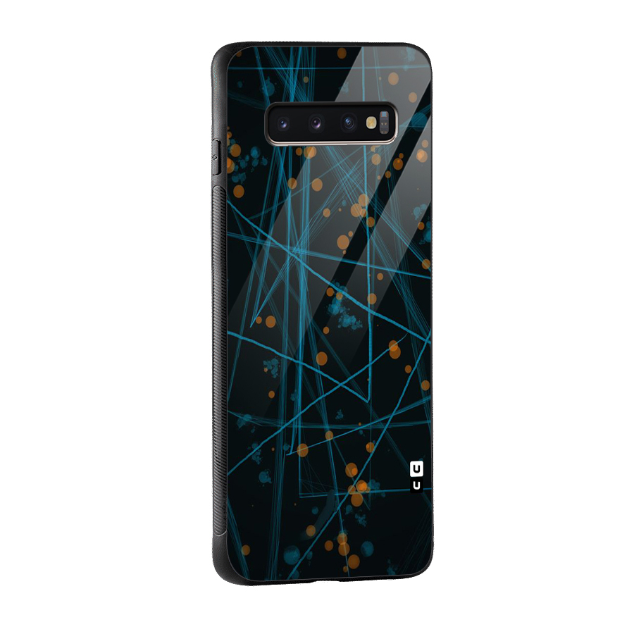 Blue Lines Gold Dots Glass Back Case for Galaxy S10 Plus