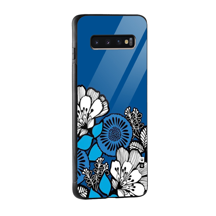 Blue White Flowers Glass Back Case for Galaxy S10 Plus