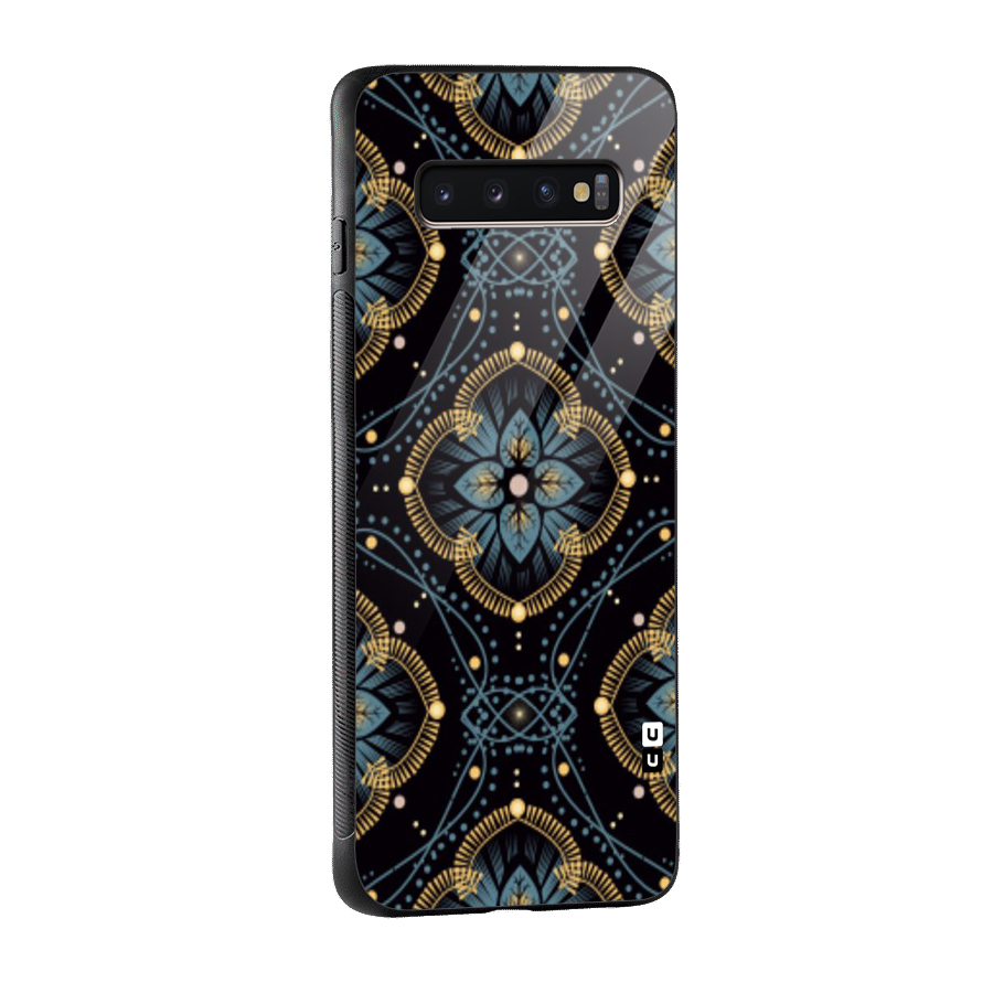 Blue With Black Flower Glass Back Case for Galaxy S10 Plus