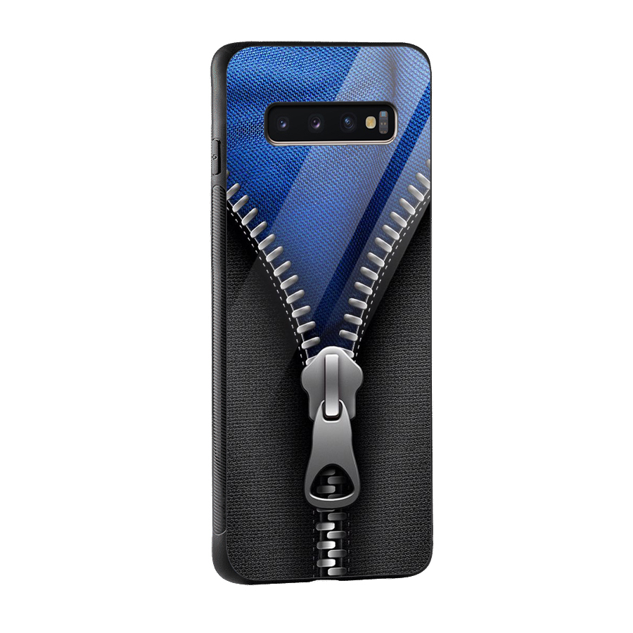 Blue Zipper Glass Back Case for Galaxy S10 Plus