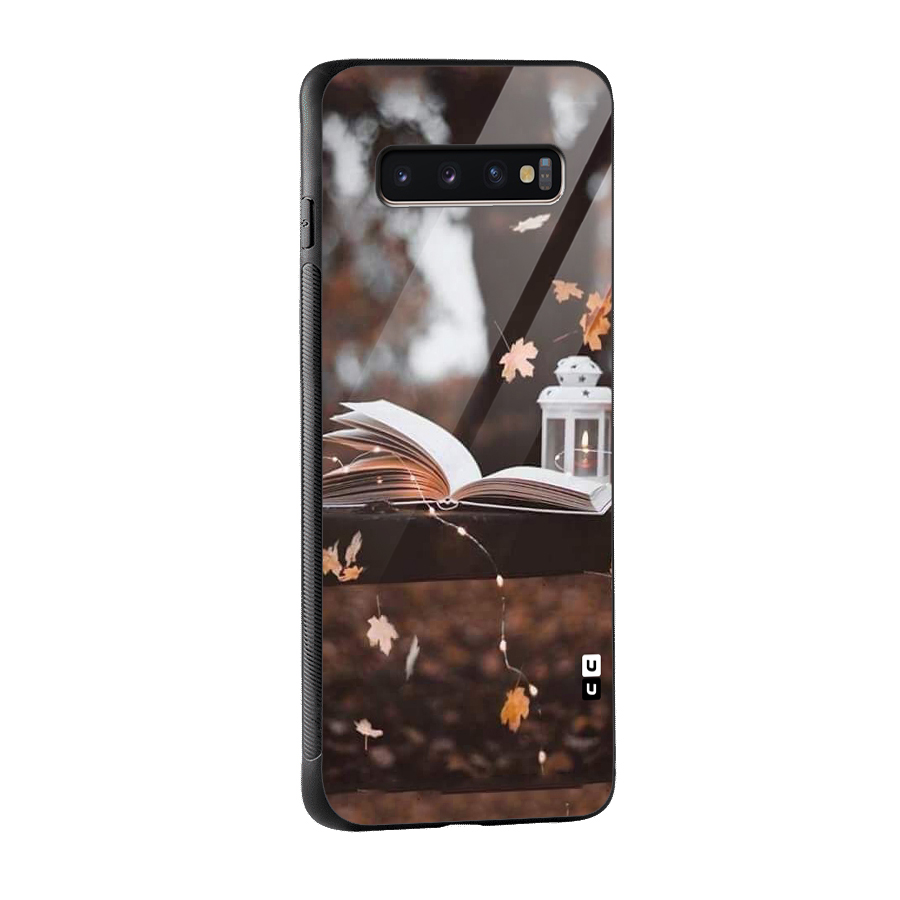 Book and Fall Leaves Glass Back Case for Galaxy S10 Plus