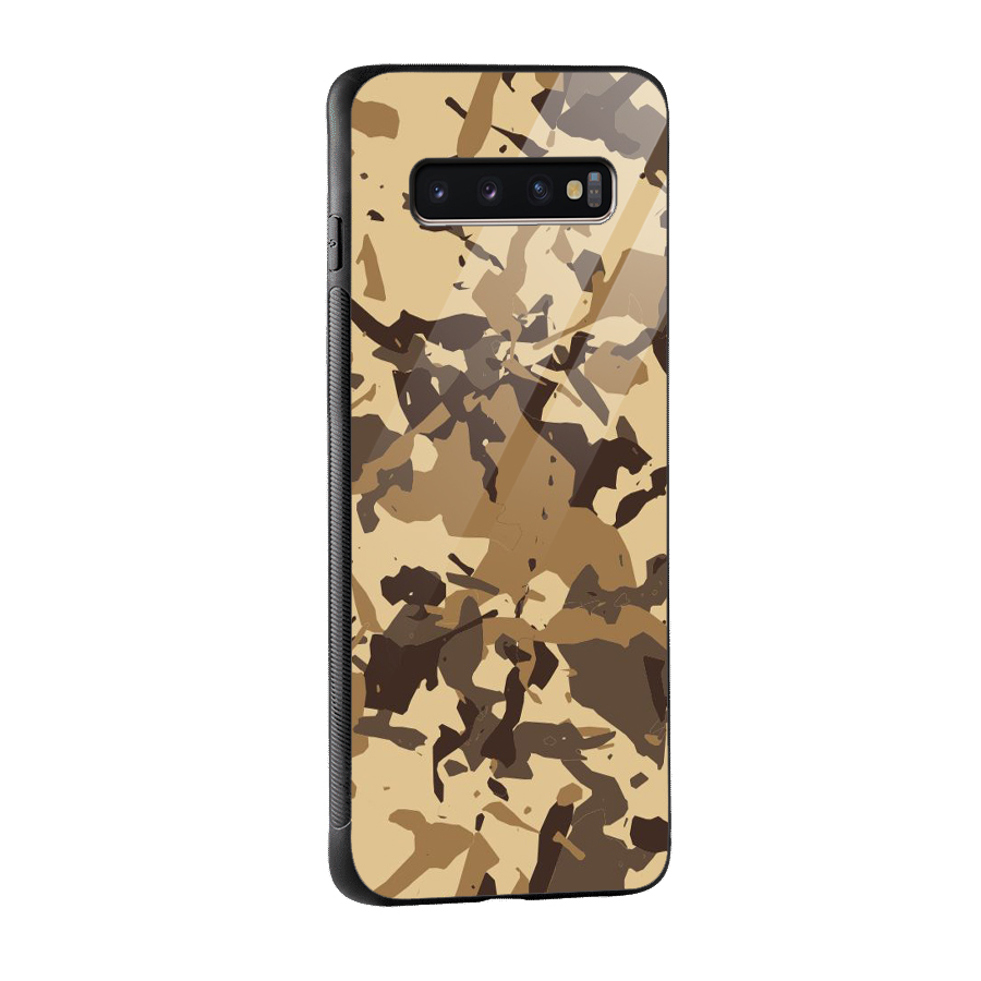 Brown Camouflage Army Glass Back Case for Galaxy S10 Plus