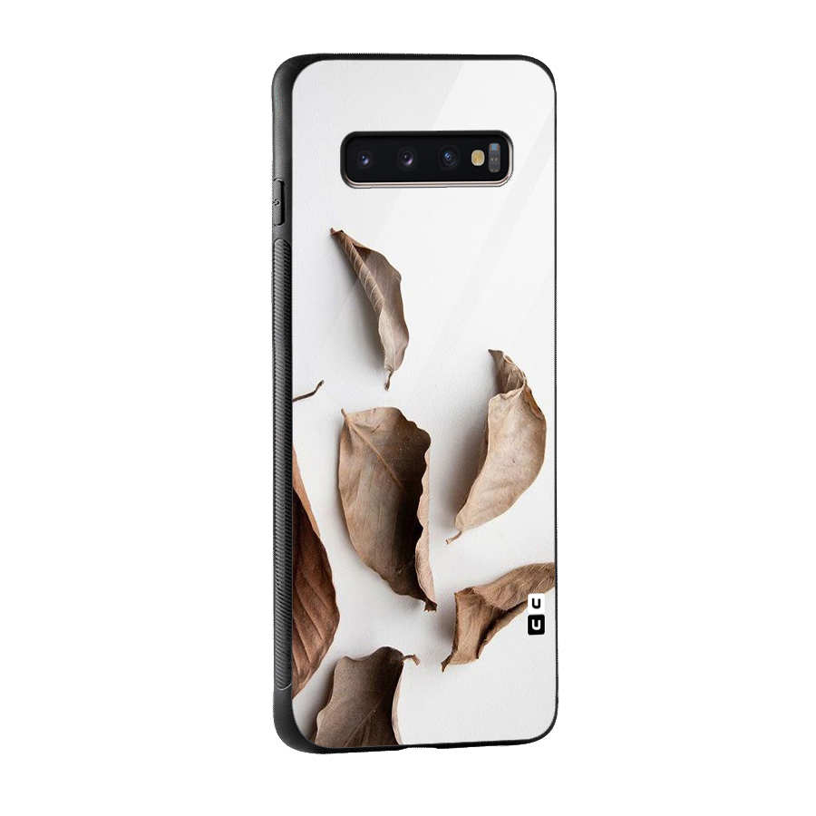 Brown Dusty Leaves Glass Back Case for Galaxy S10 Plus
