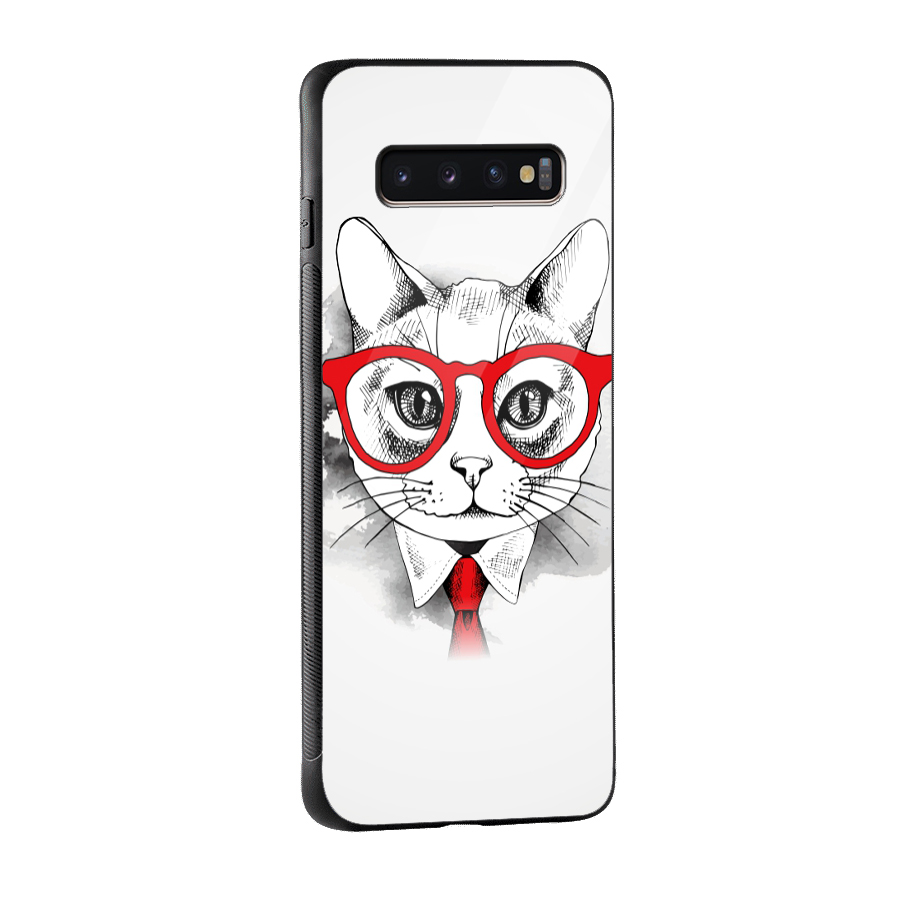 Business Cat Glass Back Case for Galaxy S10 Plus