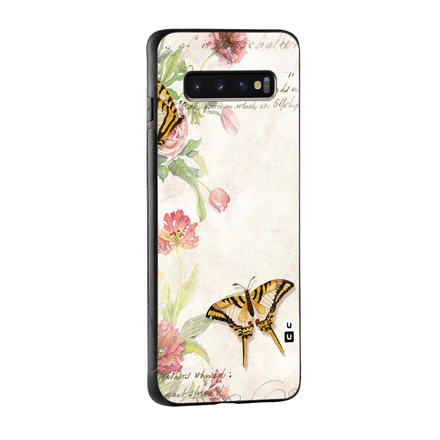 Butterfly Floral Glass Back Case for Galaxy S10 Plus