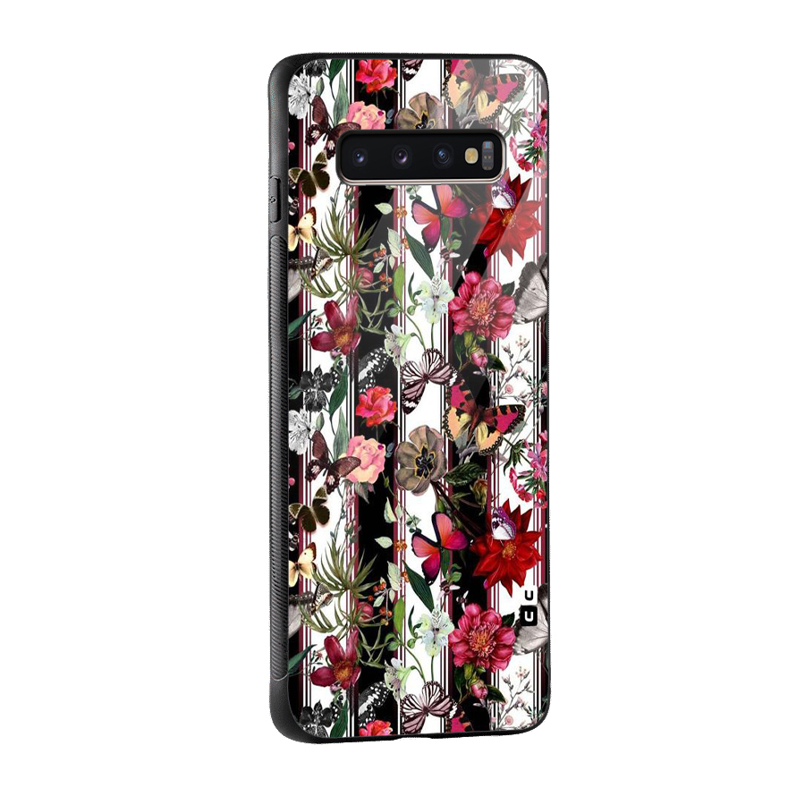 Butterfly Flowers Glass Back Case for Galaxy S10 Plus