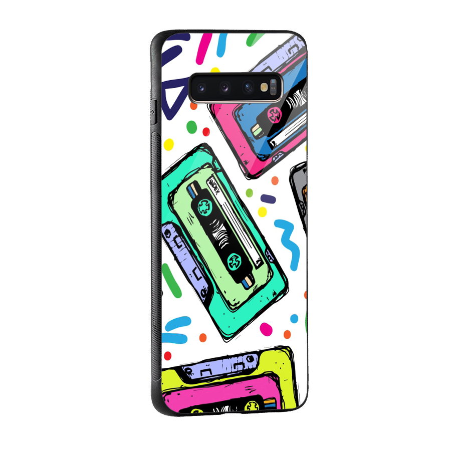 Cassette Pattern Glass Back Case for Galaxy S10 Plus