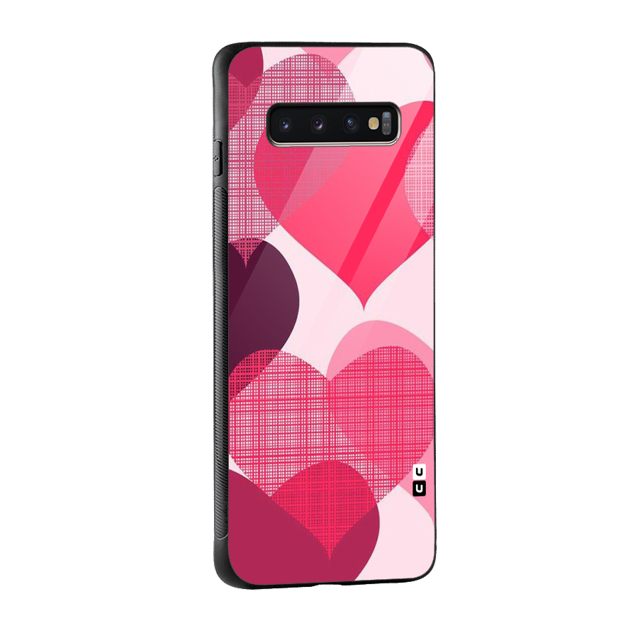 Check Pink Hearts Glass Back Case for Galaxy S10 Plus