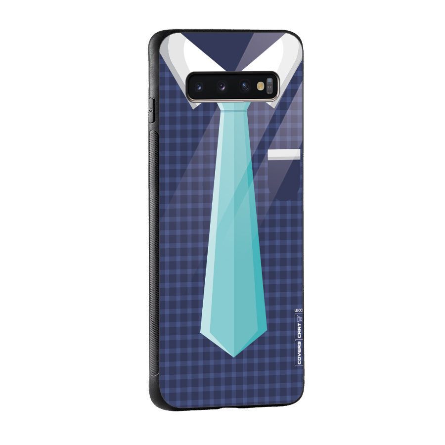 Checked Shirt Tie Glass Back Case for Galaxy S10 Plus