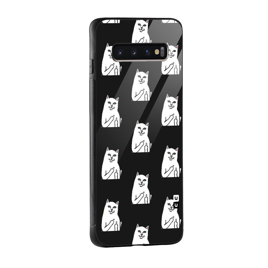Chill Cat Pattern Glass Back Case for Galaxy S10 Plus