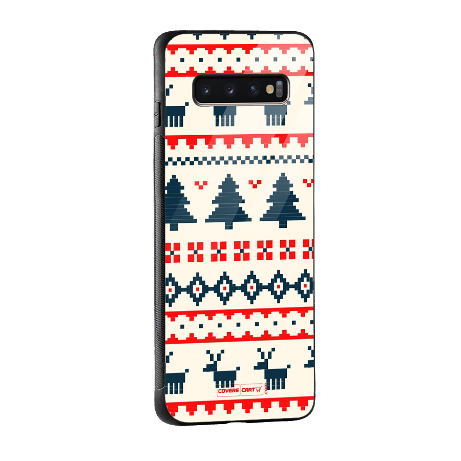 Christmas Design Pattern Glass Back Case for Galaxy S10 Plus