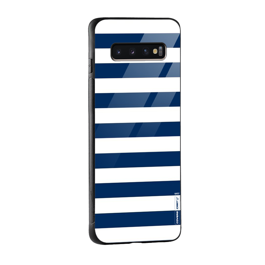 Classic Blue White Stripes Glass Back Case for Galaxy S10 Plus