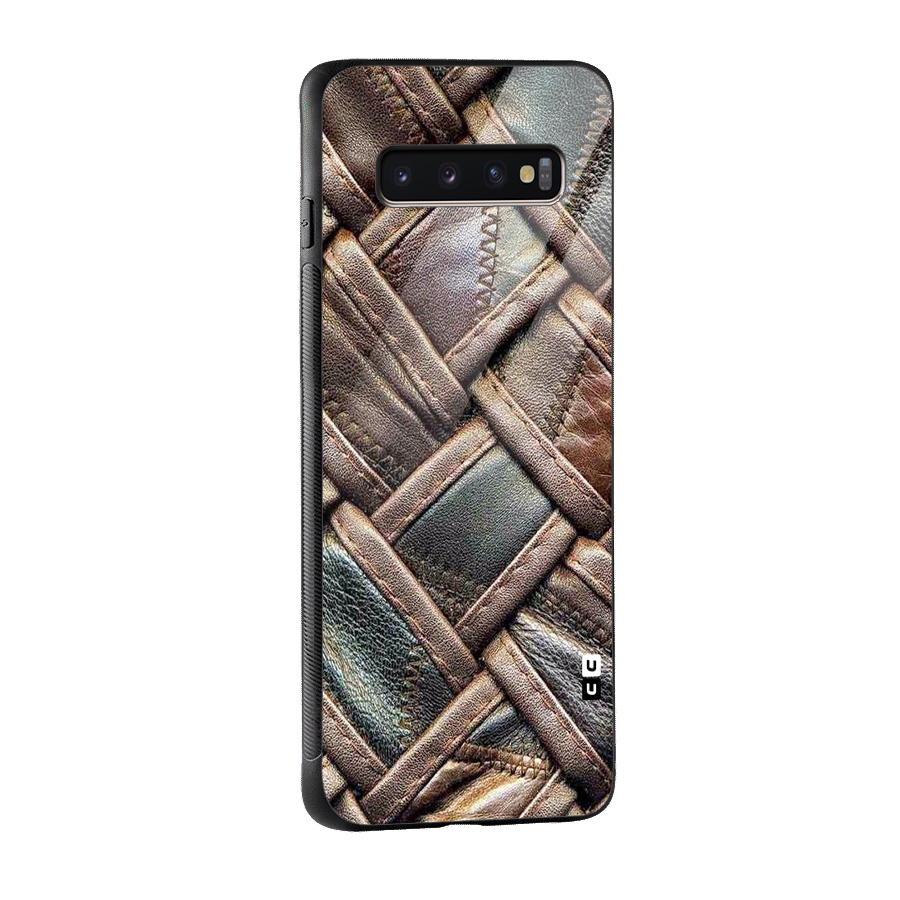 Classic Leather Belt Design Glass Back Case for Galaxy S10 Plus