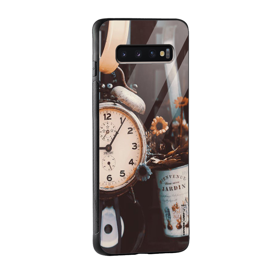 Clock And Flowers Glass Back Case for Galaxy S10 Plus