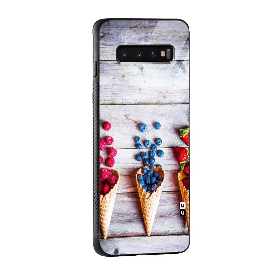 Cone Fruits Design Glass Back Case for Galaxy S10 Plus