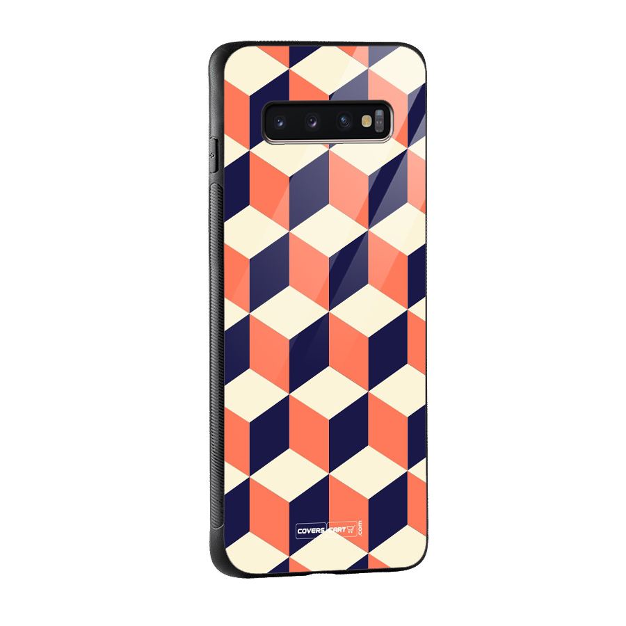 Cube Pattern Glass Back Case for Galaxy S10 Plus