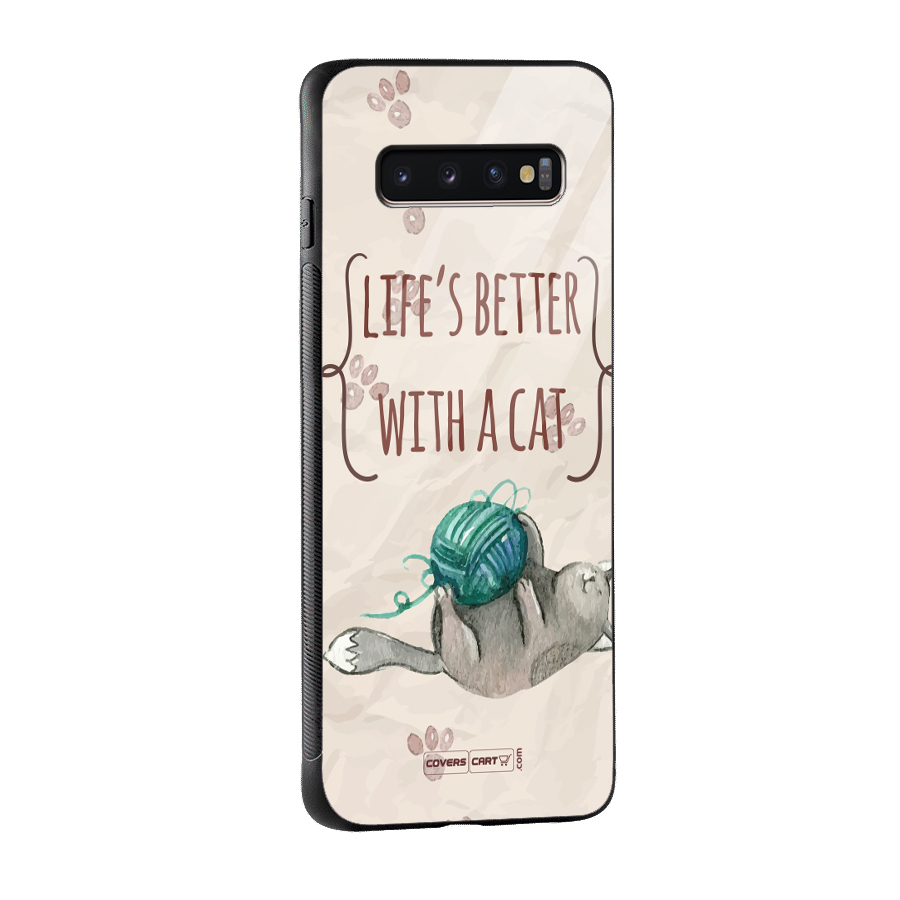 Cute Cat Glass Back Case for Galaxy S10 Plus