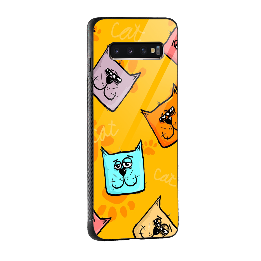 Cute Cat Pattern Glass Back Case for Galaxy S10 Plus