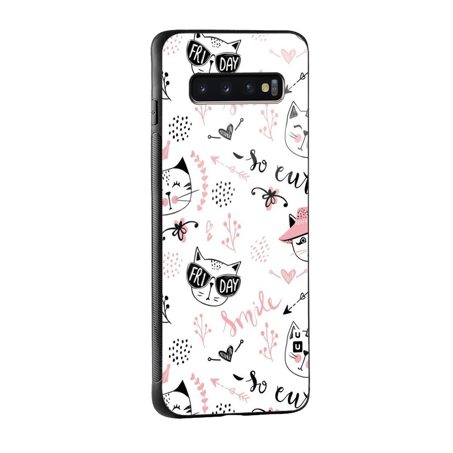 Cute Cat Swag Glass Back Case for Galaxy S10 Plus