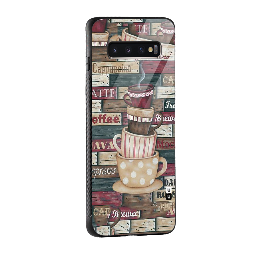 Cute Coffee Cups Glass Back Case for Galaxy S10 Plus