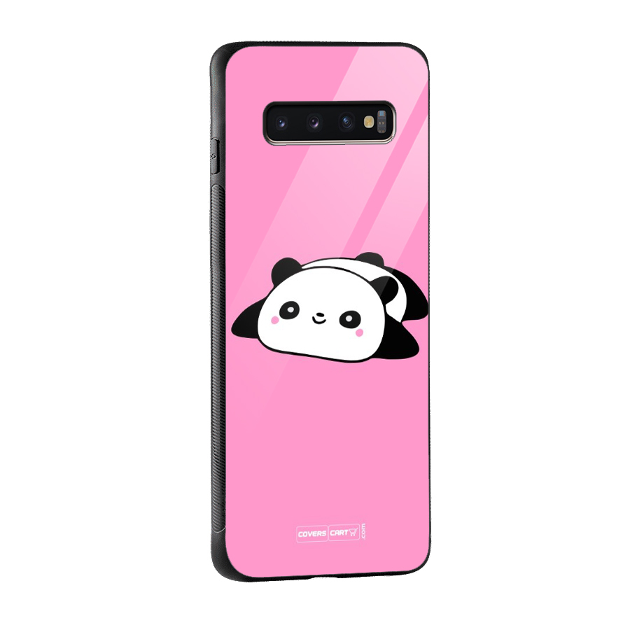 Cute Lazy Panda Glass Back Case for Galaxy S10 Plus