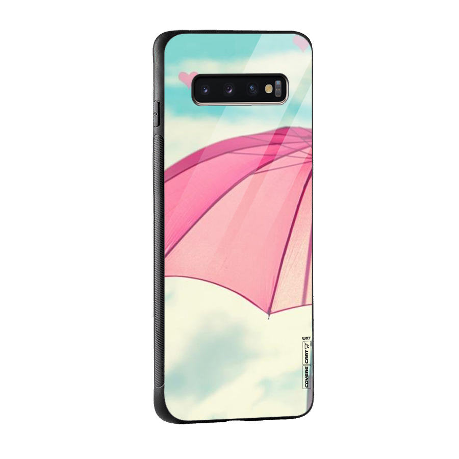 Cute Pink Umbrella Glass Back Case for Galaxy S10 Plus