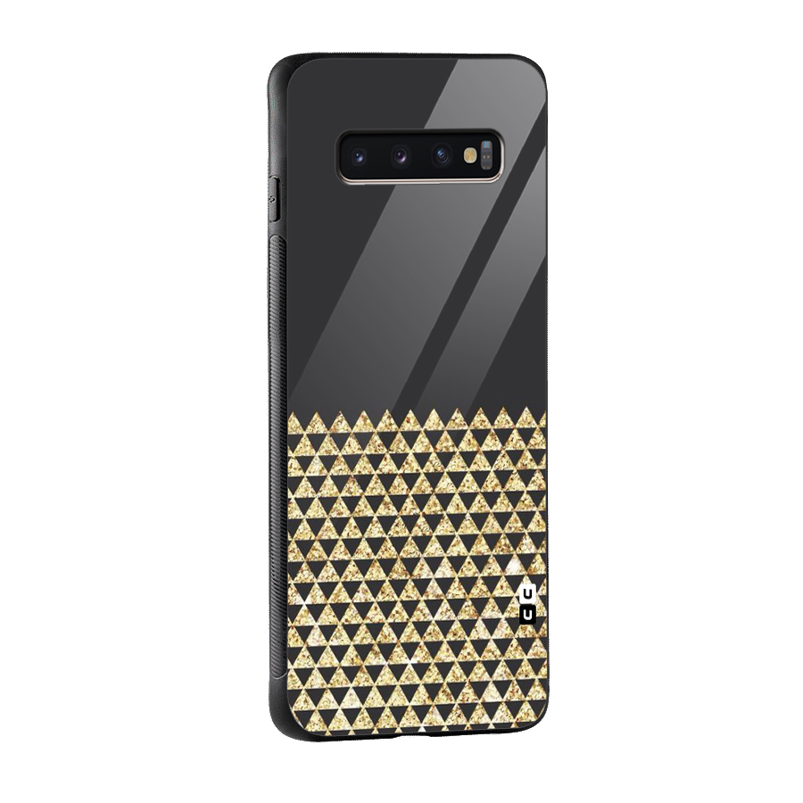 Dark Grey Golden Triangles Glass Back Case for Galaxy S10 Plus