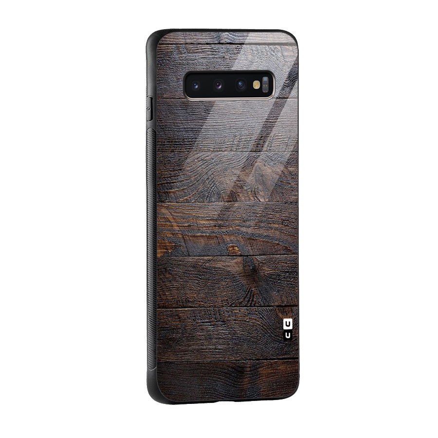 Dark Wood Printed Glass Back Case for Galaxy S10 Plus