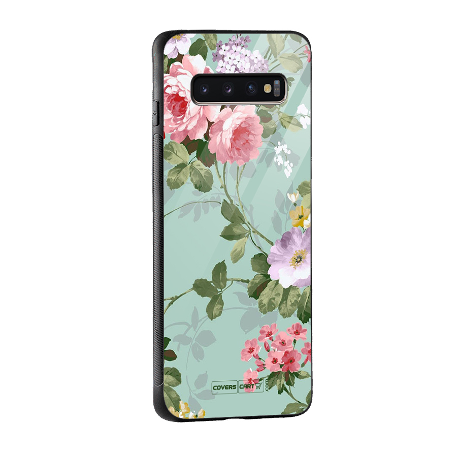 Desinger Floral Glass Back Case for Galaxy S10 Plus