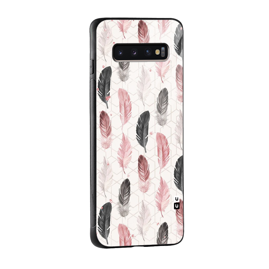 Feather Line Pattern Glass Back Case for Galaxy S10 Plus