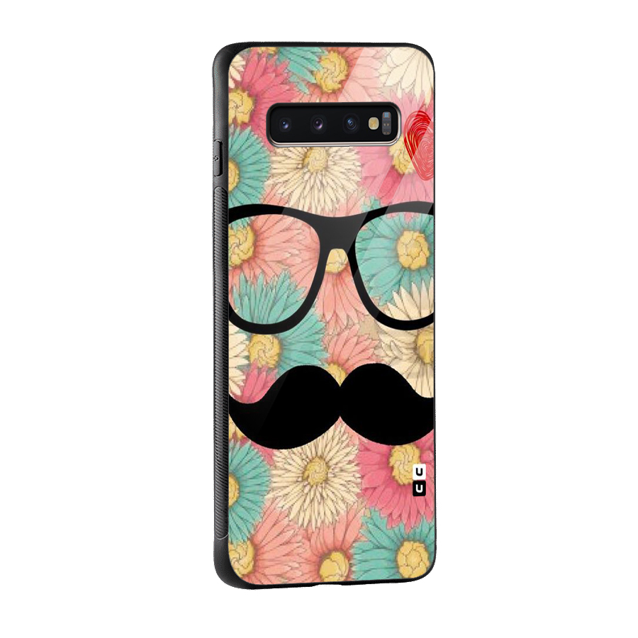 Floral Moustache Glass Back Case for Galaxy S10 Plus