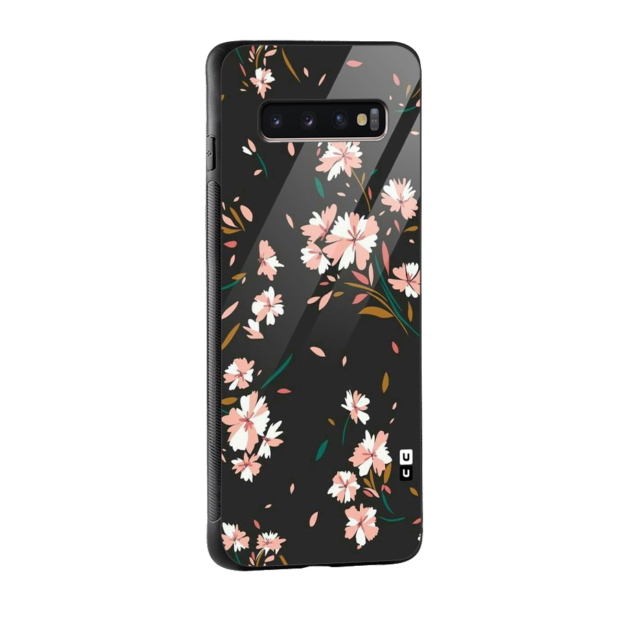 Floral Petals Peach Glass Back Case for Galaxy S10 Plus