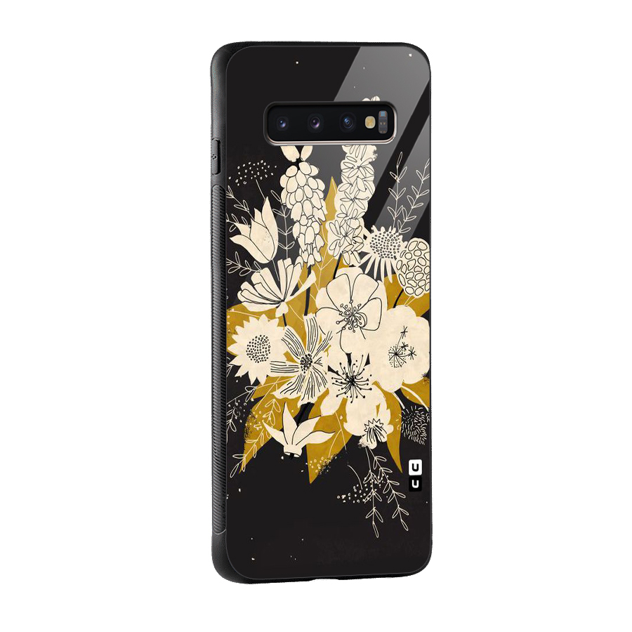 Flower Drawing Glass Back Case for Galaxy S10 Plus