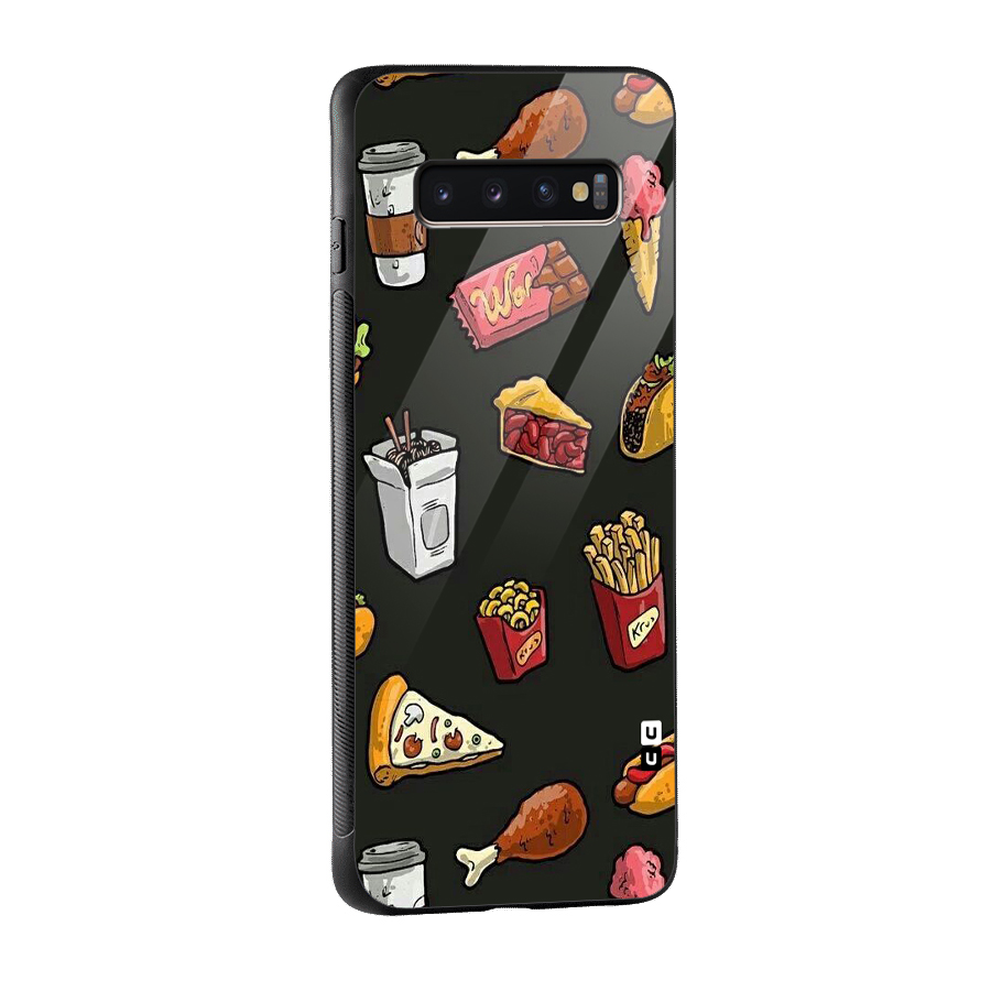 Foodie Pattern Glass Back Case for Galaxy S10 Plus