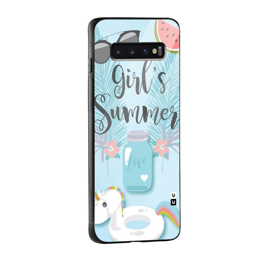 Girls Summer Glass Back Case for Galaxy S10 Plus