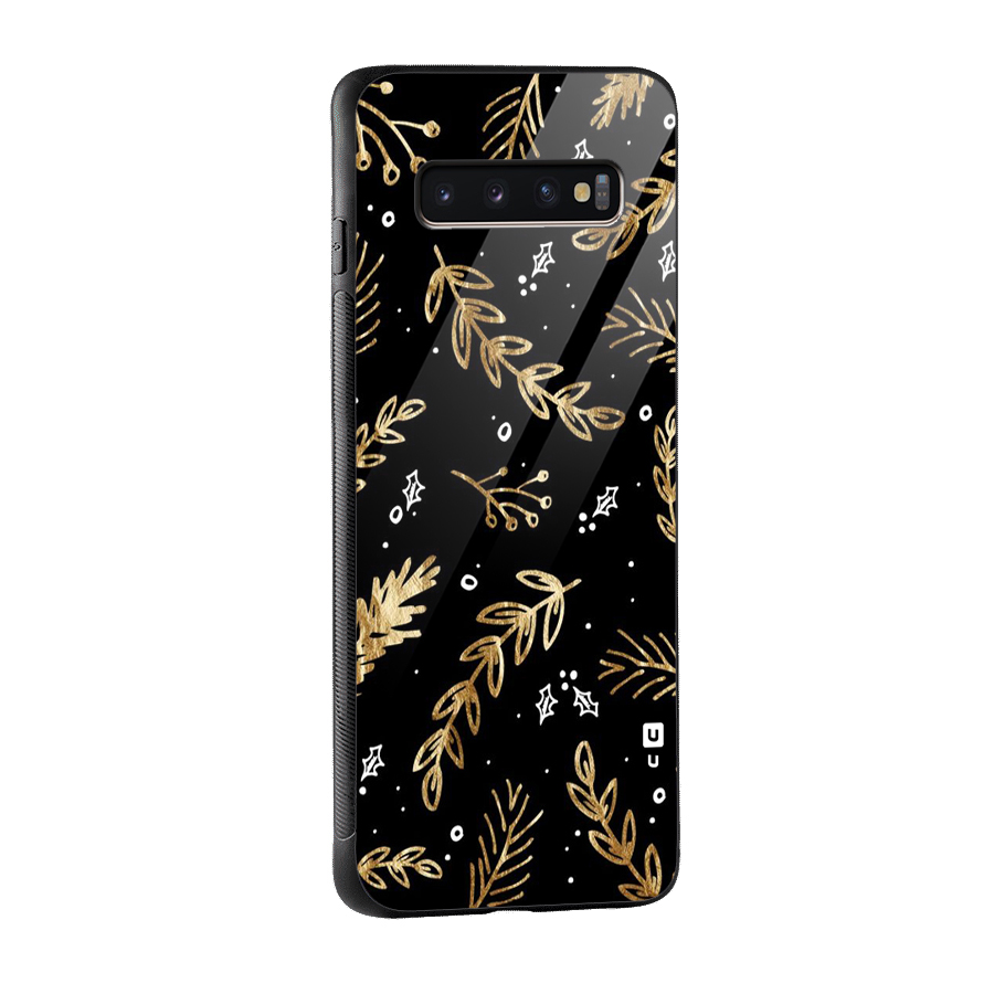 Gold Palm Leaves Glass Back Case for Galaxy S10 Plus