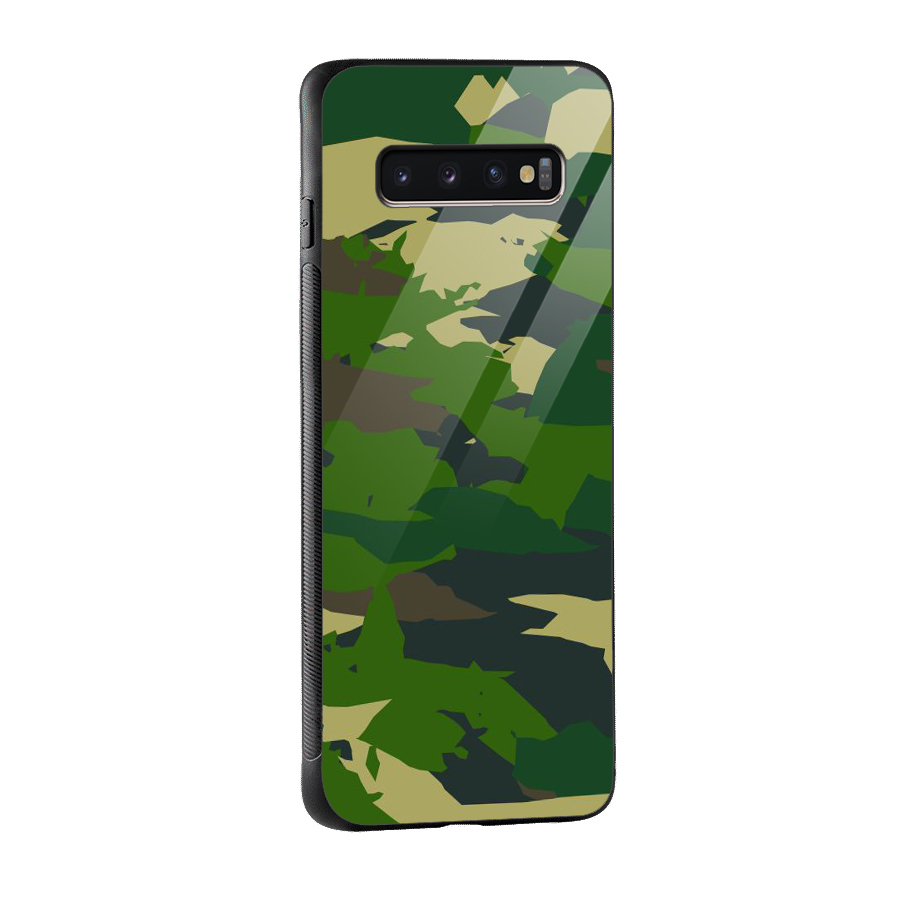 Green Camouflage Army Glass Back Case for Galaxy S10 Plus