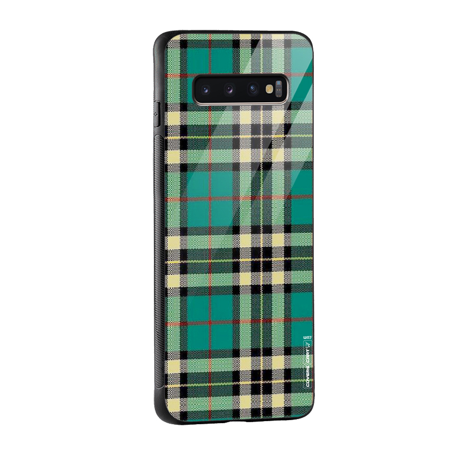 Green Check Glass Back Case for Galaxy S10 Plus