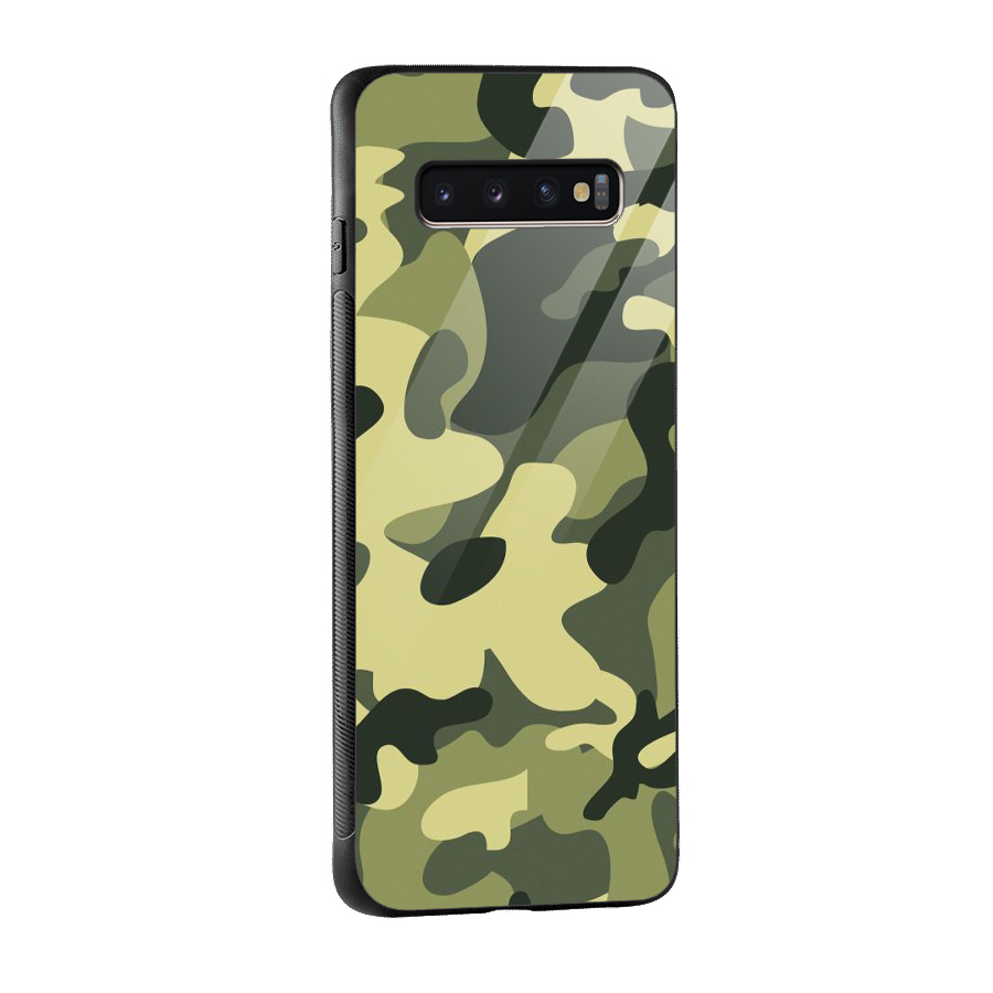 Green Military Pattern Glass Back Case for Galaxy S10 Plus