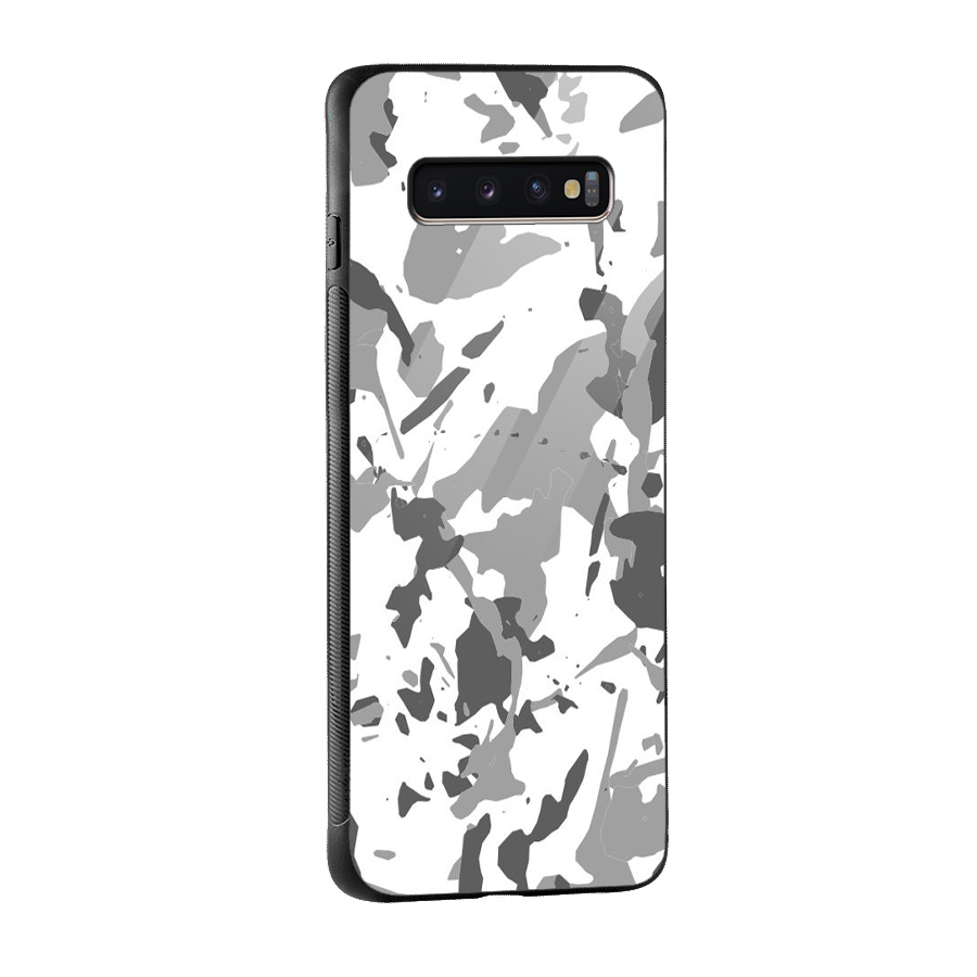 Grey Camouflage Army Glass Back Case for Galaxy S10 Plus