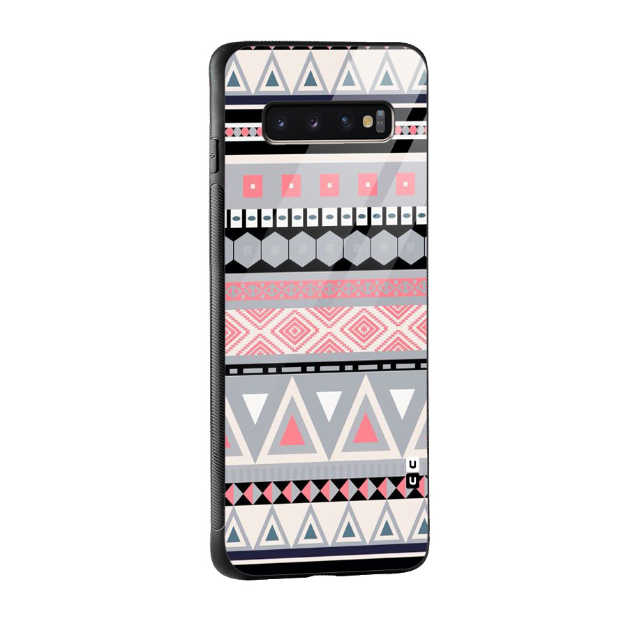 Grey Pink Pattern Glass Back Case for Galaxy S10 Plus