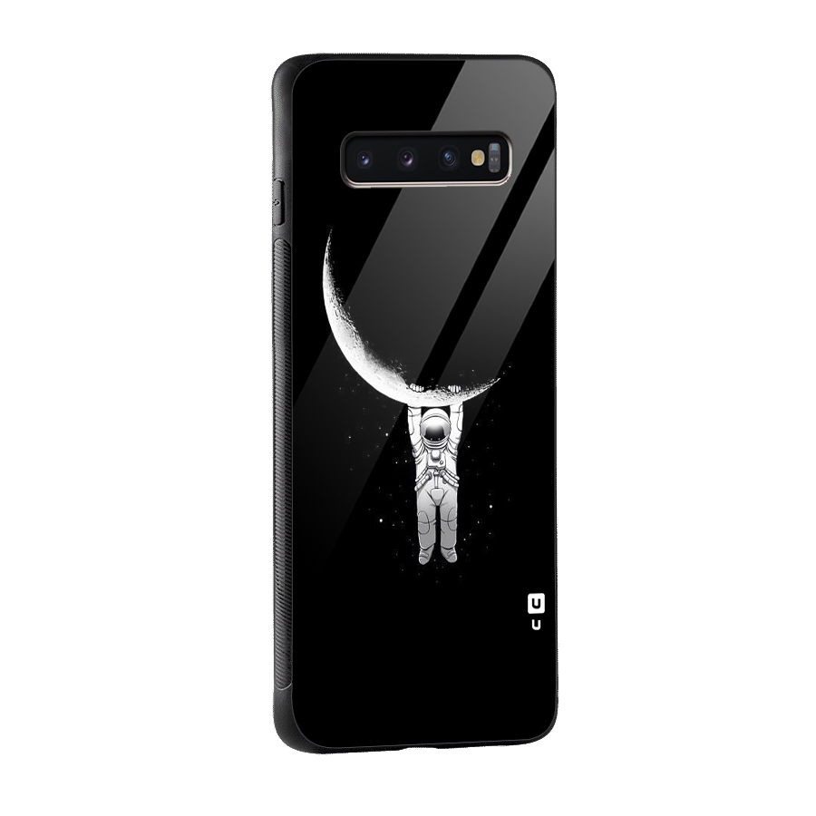 Hanging Astronaut Glass Back Case for Galaxy S10 Plus